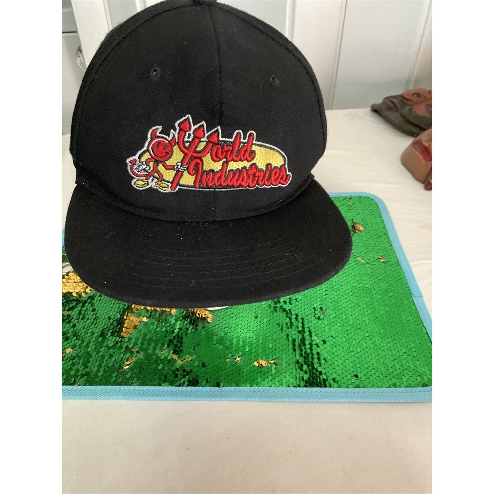 World Industries Devil Man Logo Snapback Hat Adjustable Cap Skateboarding Y2K